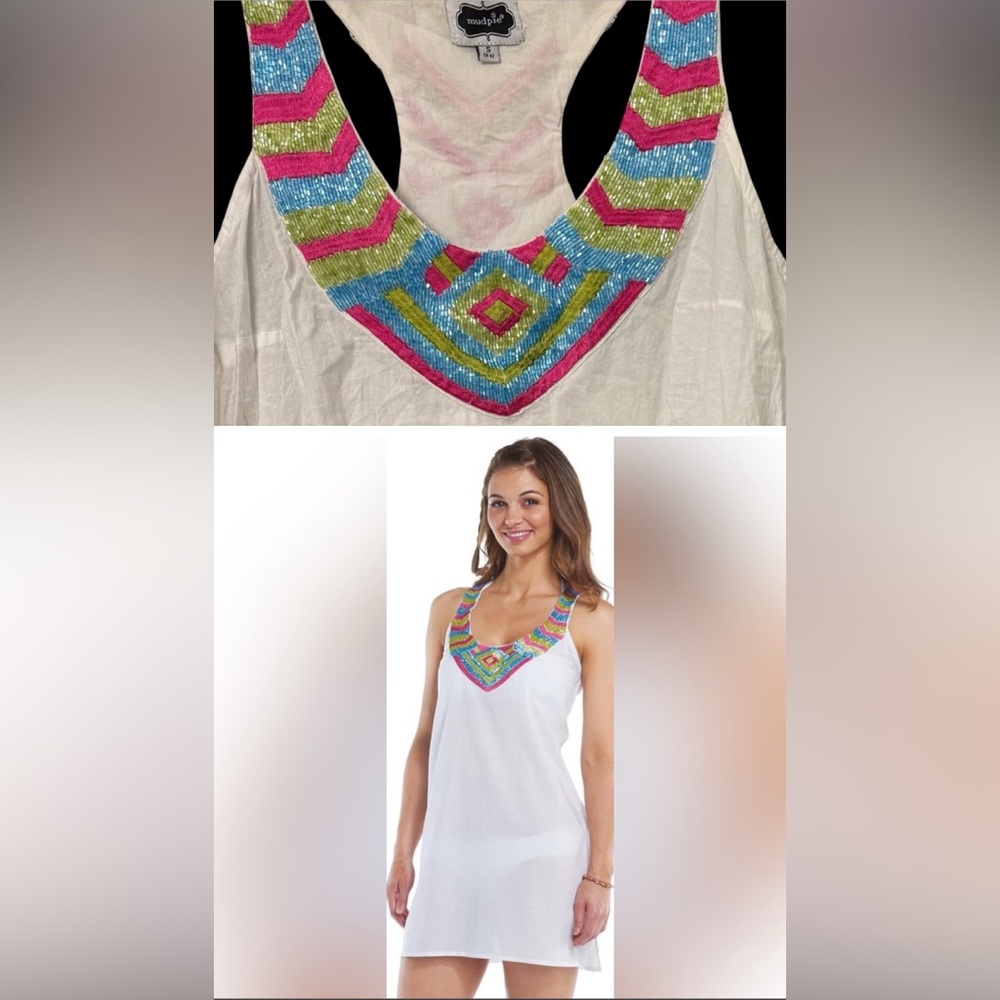 Mudpie sexy beaded swimsuit coverup tribal beading bathing size Small honeymoon